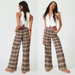 Anthropologie Helena Granny Checkered Wide-Leg Trousers Cottagecore Plaid Size 8